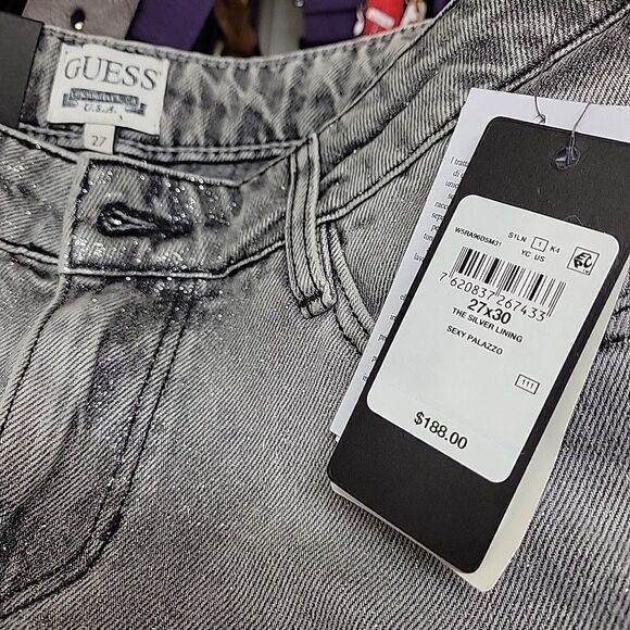 Guess Women's Mid-Rise Sexy Palazzo Shimmer Gray Jeans 27W x 30L - NEW - Picture 7 of 13
